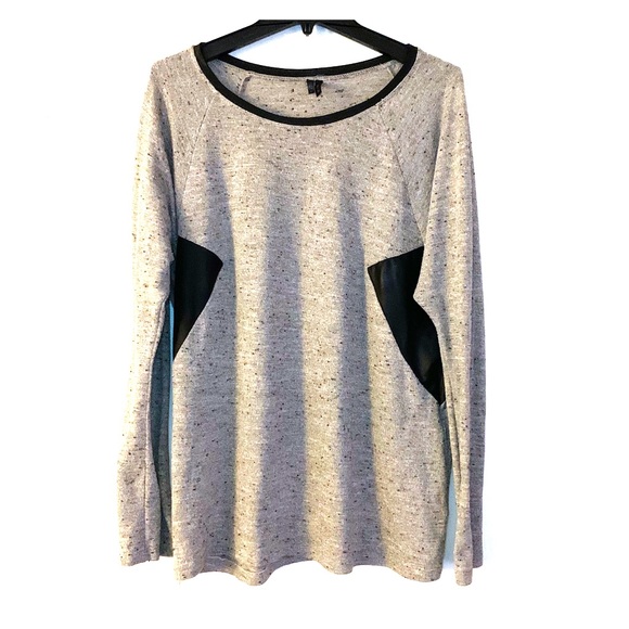 🔴 Oatmeal Heathered Brown Leather Detail Knit Top - Picture 1 of 4